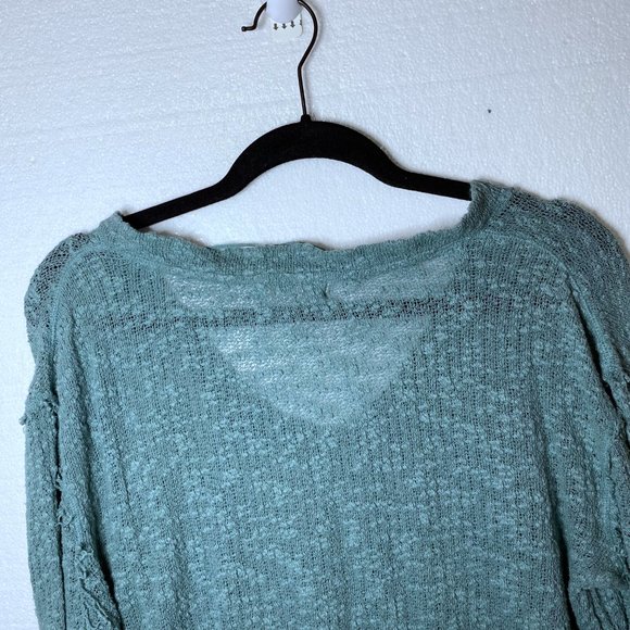 We The Free People S Blue Ocean Air Hacci Pullover Knit Top Lightweight V-Neck - Picture 5 of 10